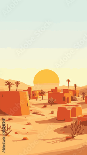 Desert landscape with hot sun