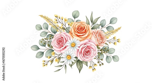 Beautiful pastel rose and eucalyptus floral arrangement perfect for greeting cards and spring decor