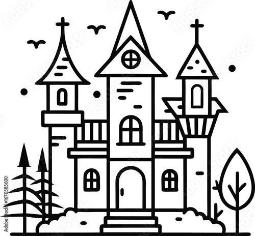  minimal haunted house outline bundle clean white