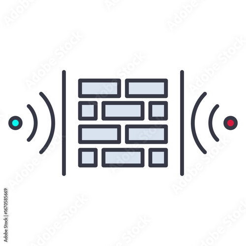 Communication Barrier Icon. A modern, flat line illustration representing a communication barrier