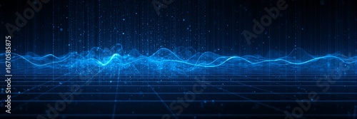 Abstract blue digital data and technology background with glowing particles and light effects, perfect for modern designs and futuristic concepts