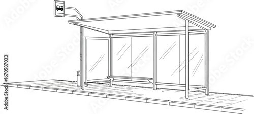 Bus stop line drawing, public transportation, urban infrastructure