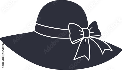 Elegant woman's wide brim sun hat with decorative bow summer fashion accessory vector