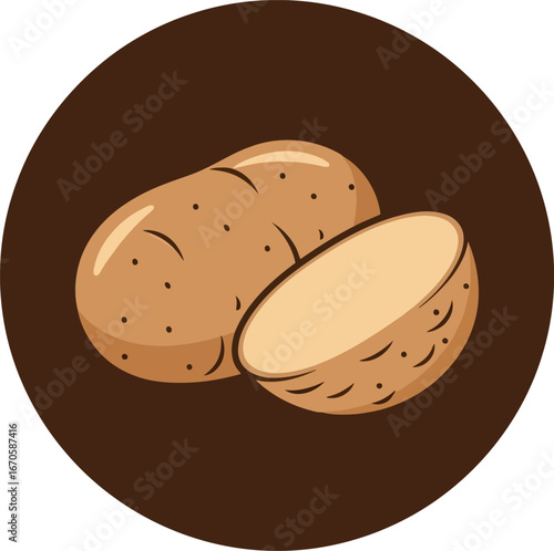 Delicious fresh potatoes whole and halved healthy root vegetable food icon vector