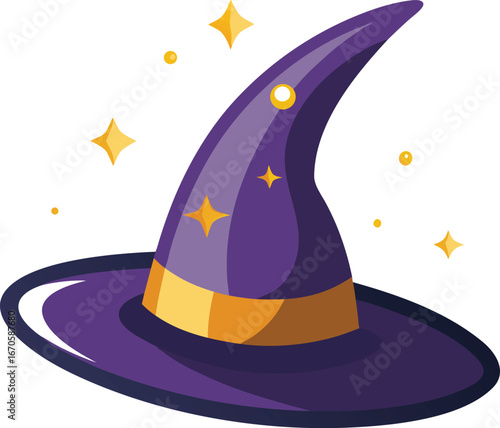 witch hat floating with glowing sparkles silhouet