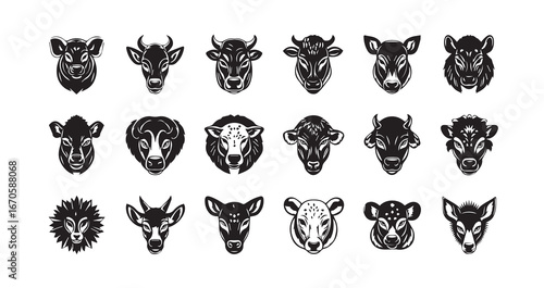 Animal head silhouette icon bundle illustration