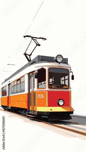 Old tram on city street
