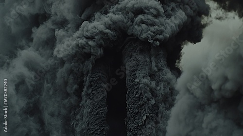 Eerie dark pillars shrouded in smoky mystery