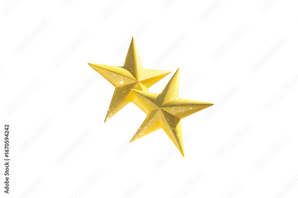 Obraz premium two lustrous golden stars with a smooth, reflective finish, no background