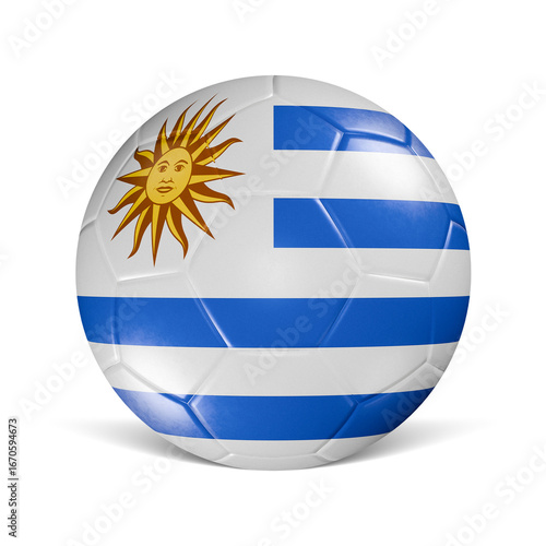 Soccer ball with Uruguay flag 3d render front view