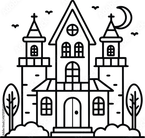 minimal haunted house outline bundle clean white
