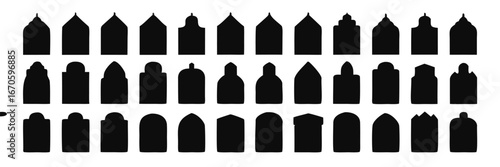 
Shape Islamic door and arabic window arch. Arabic door and window vector silhouette. Collection of oriental style. Islamic vector shapes of a window or door arch