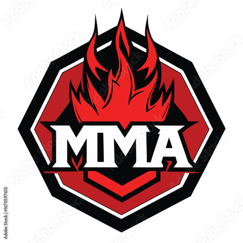 Regal mma logo with crown and flames isolated on white background, symbolizing mixed martial arts and championship