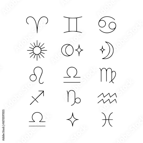 Minimal Astrology and Celestial Icons, Sun Moon Star Symbols
