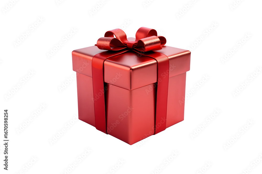 Obraz premium Festive red gift box tied with a shiny red bow for celebrations transparent background