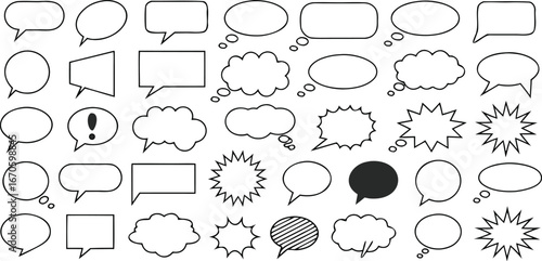 Hand drawn speech bubbles set cartoon vector icons for communication and chat