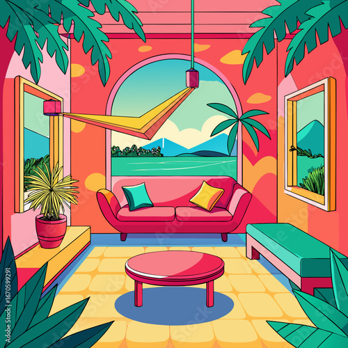 interior of a tropical resort