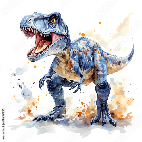 Allosaurus, watercolor clipart vector, isolated on a white background.