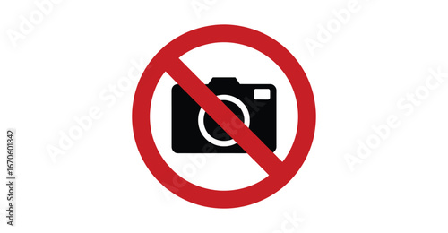 No Photography Symbol: Red Circle with Diagonal Line over Camera Icon, Used for Privacy, Copyright, and Security Restrictions