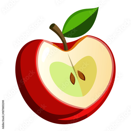 Vibrant, juicy red apple cut open to reveal a heart-shaped core, ideal for healthy eating, nutrition, and food-related designs, perfect for branding and marketing materials