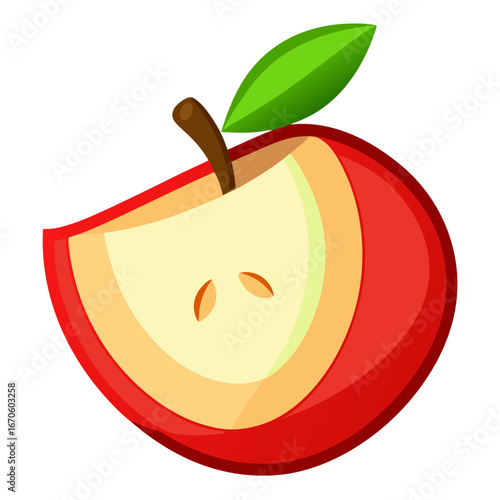 Freshly sliced red apple with vibrant colors, perfect for healthy eating, food blogs, culinary projects, and educational content, showcasing a delicious and appealing fruit illustration