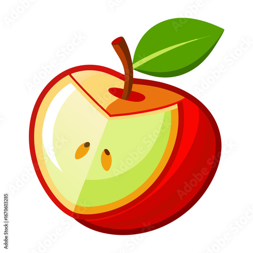 Fresh, vibrant apple illustration with a bite taken out, perfect for food blogs, healthy eating, or kids' content, showcasing the crisp fruit
