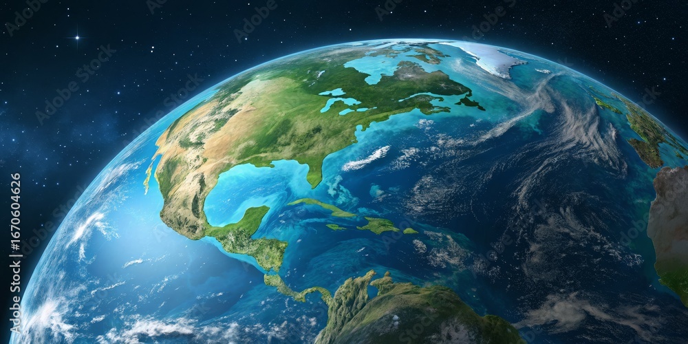 Obraz premium North America from Space High-Resolution Earth Image, Planet Earth, Global Perspective, Satellite Imagery, Digital Rendering Earth, Globe