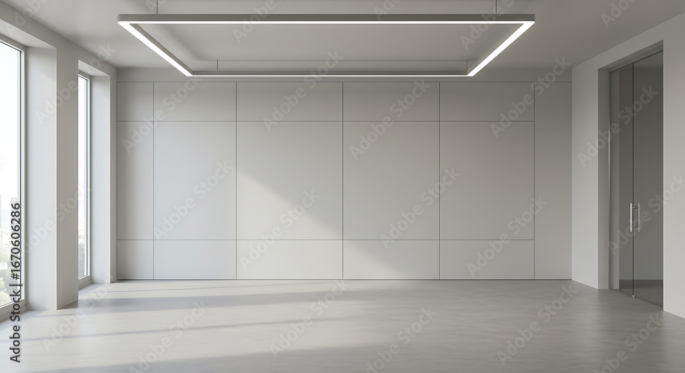 Obraz premium Modern empty office interior with large windows and minimalist design 