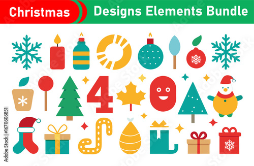 Festive Christmas Designs Elements Bundle with Holiday Icons and Decorations for Projects