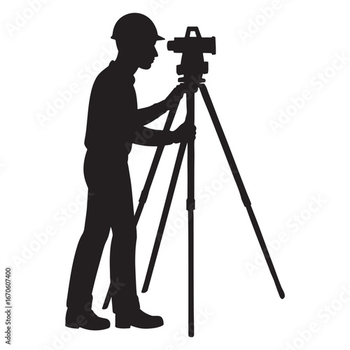 Engineer Surveyor Silhouette Vector Design with Equipment