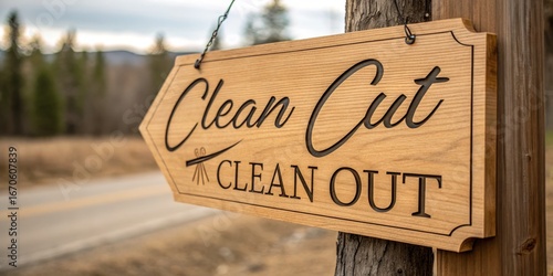 Wooden Sign Clean Cut, Engraved Text, Rustic Design, Outdoor Scene, Signage wood signage, laser engraving