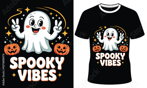 Retro style spooky vibes halloween ghost with pumpkins and stars design perfect for t shirts and apparel