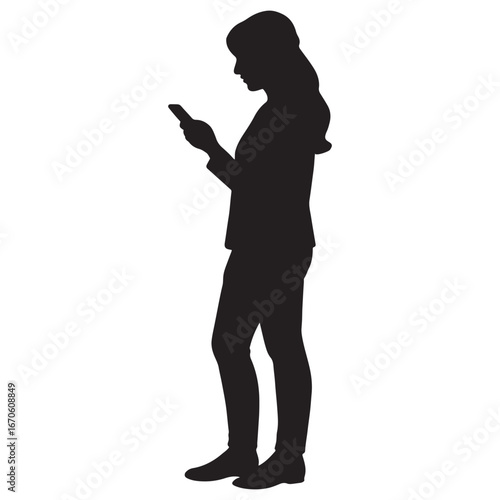 Professional woman Holding Smartphone Silhouette Vector Artwork