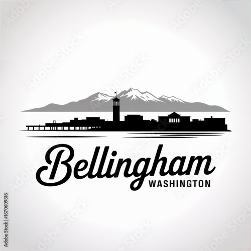Bellingham Washington Skyline Silhouette — A Scenic Coastal City with Mount Baker Backdrop Vector Illustration
