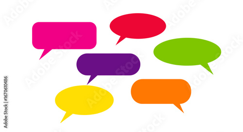 Collection of vibrant speech bubbles in various shapes and shades arranged in a clustered arrangement
