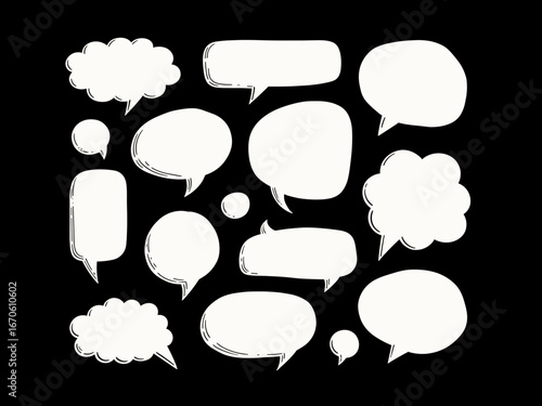 Collection of assorted speech bubbles with varying shapes and sizes in a clustered arrangement design