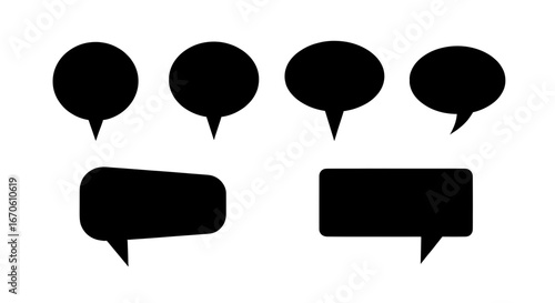 Seven speech bubbles in various shapes including oval and rectangular forms arranged on a plane