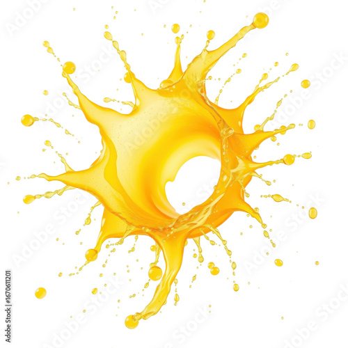 Splash of vibrant yellow kumquat juice on a white background  