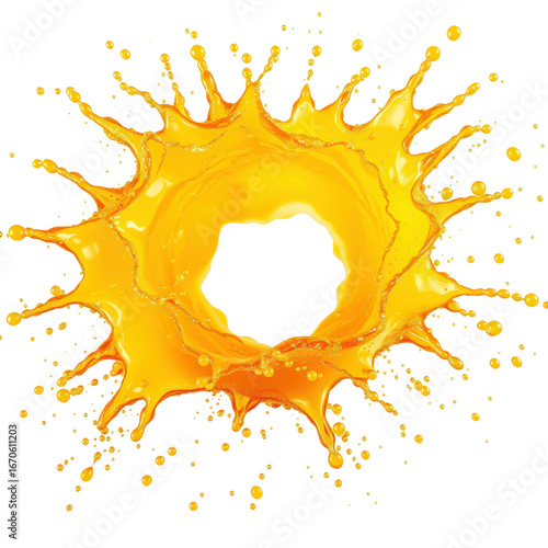 Dynamic kumquat juice splash in bright yellow color on white background  