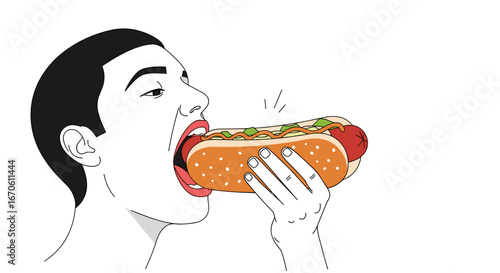 A person about to take a bite out of a deliciously prepared hot dog with toppings