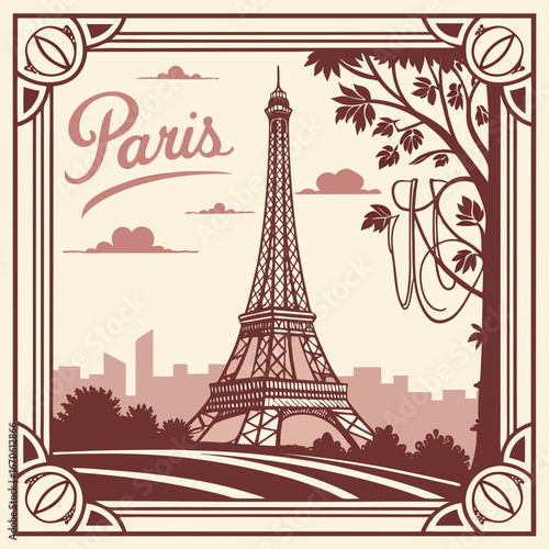 Famous metal landmark, the Eiffel Tower, is a symbol of French architecture and Parisian tourism