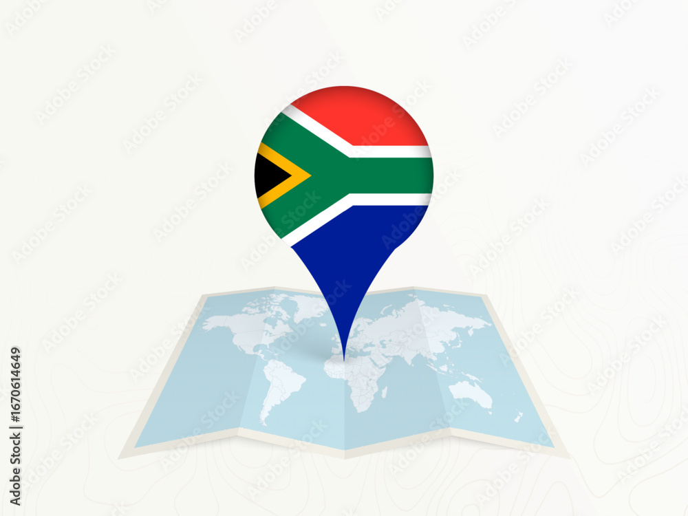 Fototapeta premium South Africa Map Pin with National Flag on Open World Map.