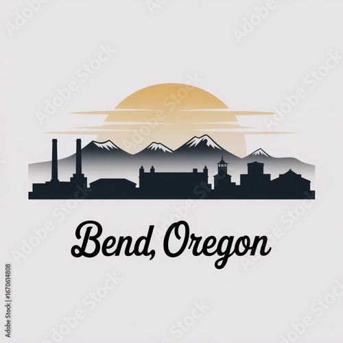 Bend Oregon Skyline Silhouette — A Scenic Mountain City in Central Oregon Vector Illustration
