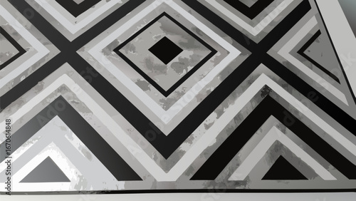 Geometric pattern featuring alternating black gray and white diamond shapes in a repeating design |  editable eps vectors silhouette