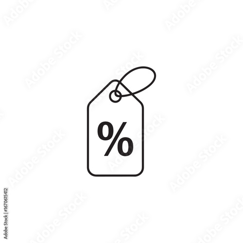 a black outline icon of a price tag with a percent symbol, representing a sale or discount