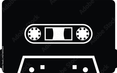 Black and White Cassette Tape Illustration.