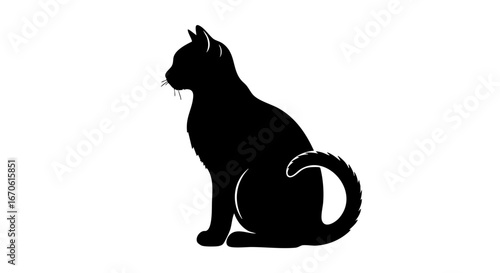 A graceful and serene black cat silhouette in a tranquil sitting pose, capturing the elegant essence of a domestic feline with its characteristic form and poise
