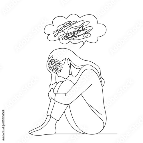 state of depression in woman or teenager. Confused thoughts and hopelessness. mental health and psychology concept.