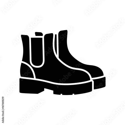 Winter female clothing icons vector art of black platform ankle boots illustration, a stylish footwear vector