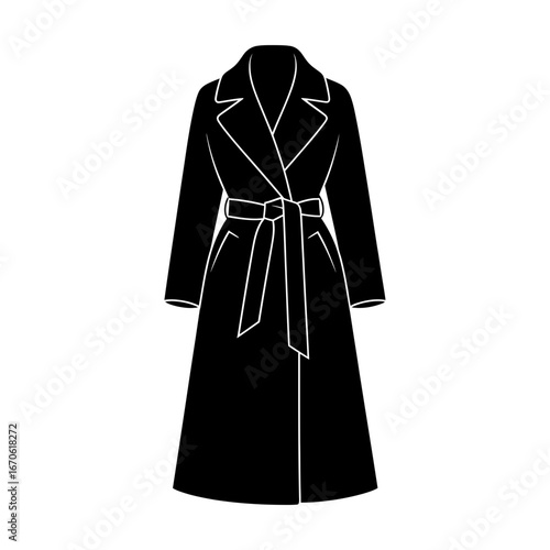 Winter female clothing icons vector art of elegant trench coat, a stylish and classic outerwear for women vector